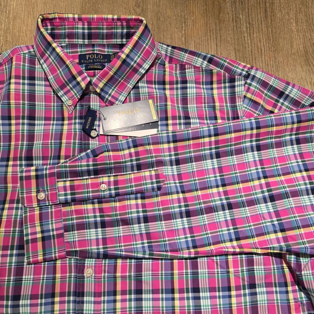 POLO Ralph Lauren Mens Pink Multi-Color Plaid Performance WickingShirt - XXL NWT